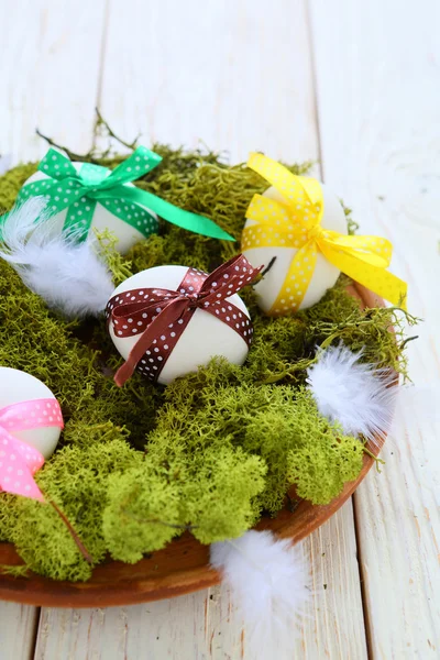 Easter eggs on moss — Stock Photo, Image