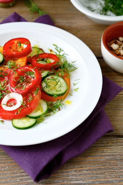 Вегетарианский овощной салат на тарелке — стоковое фото