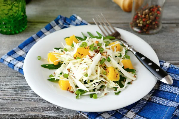 Ensalada de col fresca y naranja en un plato — Foto de Stock