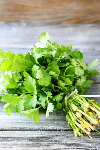 Manojo de cilantro fresco en las tablas — Foto de Stock