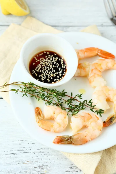 Boiled tiger shrimps on a plate — Stock Photo, Image