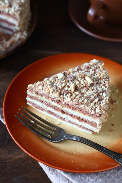 Smakelijke stuk van rustieke taart — Stockfoto