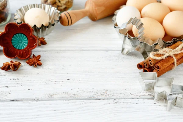 Deeg recept ingrediënten op houten tafel — Stockfoto