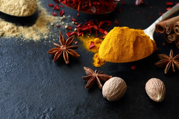 Turmeric and ginger in the spoons — Stock Photo, Image