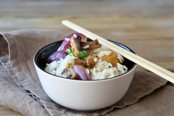 Rice with mushrooms and onions — Stock Photo, Image