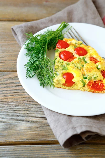 Frittata with dill on white plate — Stock Photo, Image