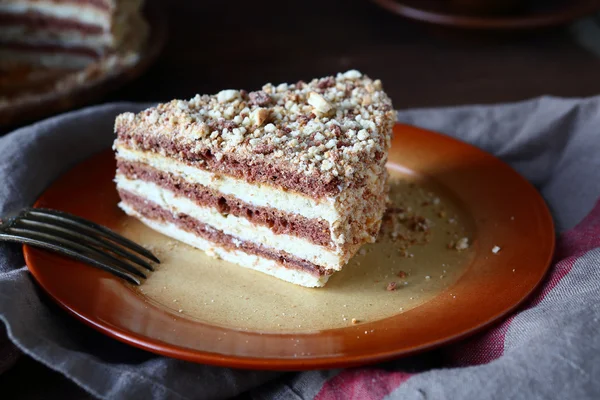 Sweet piece of homemade layered cake — Stock Photo, Image