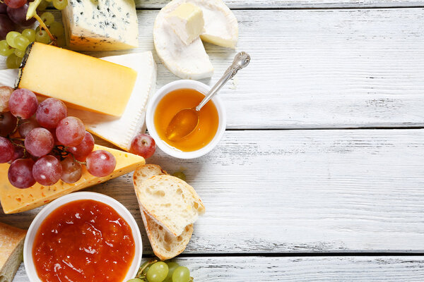 Tasty cheeses on the boards