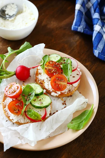 Italian bruschetta with fresh vegetables — Stock Photo, Image