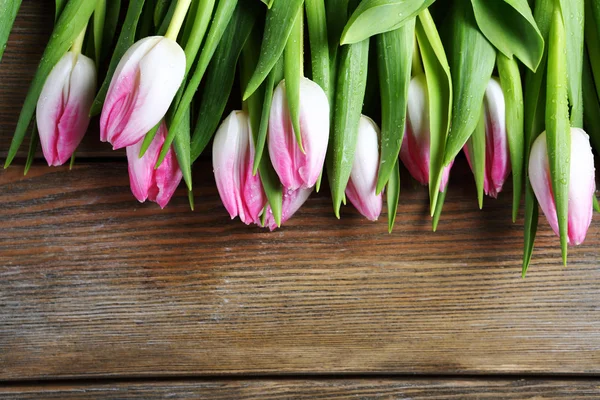Ferske tulipaner på plankene – stockfoto