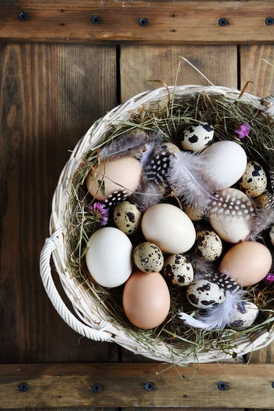 Cesta con huevos frescos — Foto de Stock