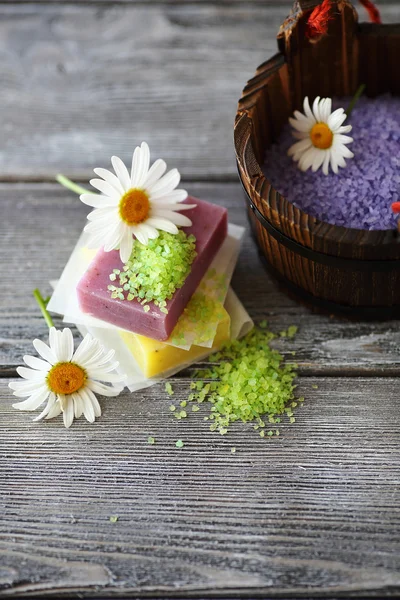 Hygienic soap with chamomile and sea salt — Stock Photo, Image