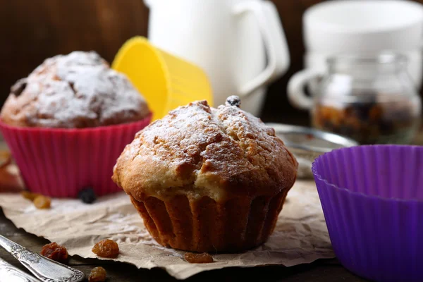 Fresh baked cupcakes on table — Stock Photo, Image