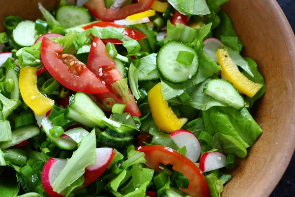 Gezonde zomer salade met tomaten en komkommers — Stockfoto