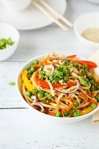 Noodles  in white bowl — Stock Photo, Image