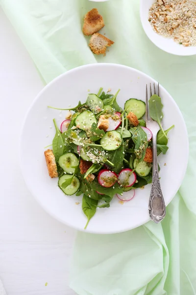 Salade au concombre et croûtons — Photo