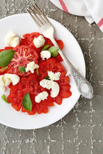 Mozzarella peyniri ile kırmızı domates salatası — Stok fotoğraf