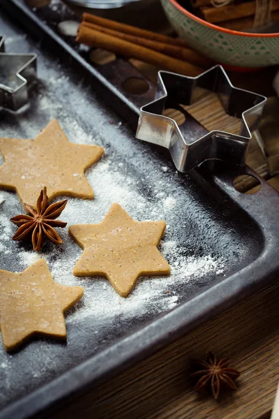 Рождественское печенье на подносе — стоковое фото