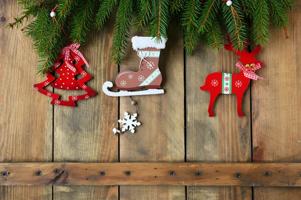 Antique christmas decorations on boards — Stock Photo, Image