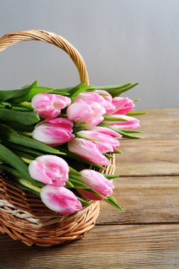 pink tulips in basket clipart