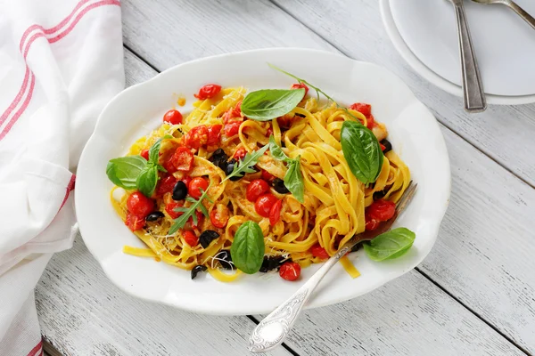 Homemade pasta on white plate — Stock Photo, Image