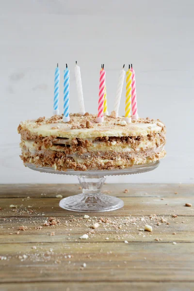 Homemade cake with candles — Stock Photo, Image