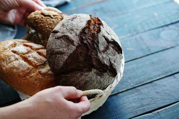 Breads in wicker basket — Stock Photo, Image