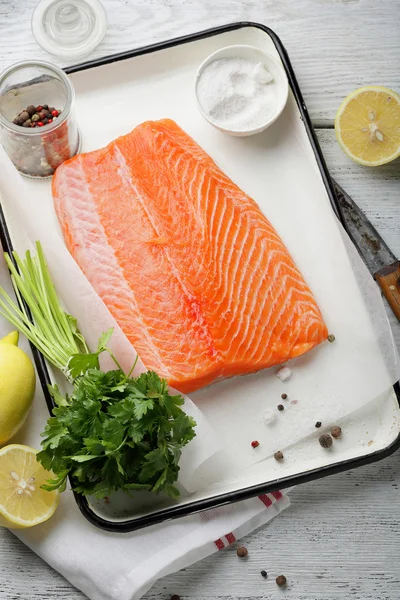 Fresh trout fillet with spice — Stock Photo, Image