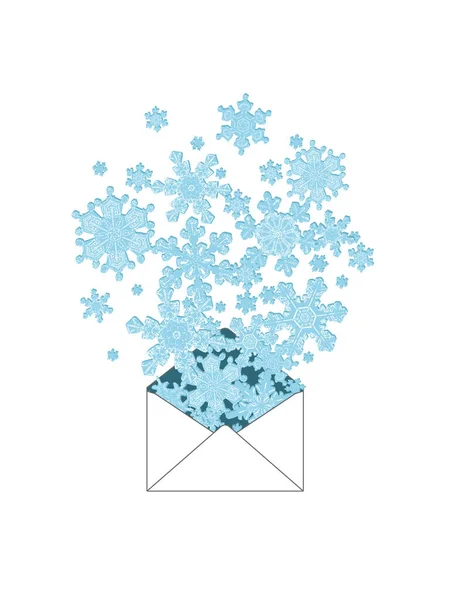 Snowflake Saudações Envelope Cheio Inverno Design Natal Isolado Branco Arte — Vetor de Stock