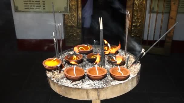 Coconut oil lamps and burning incense — Stock Video