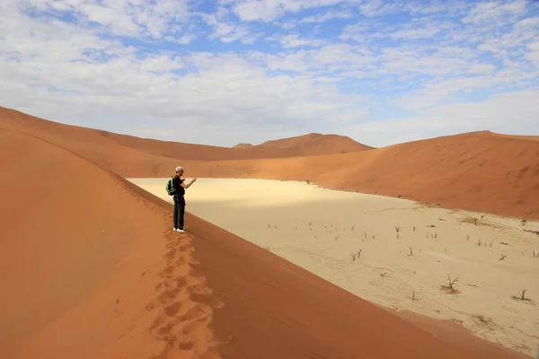 在 Sossusvlei 沙漠，纳米比亚旅游 — 图库照片