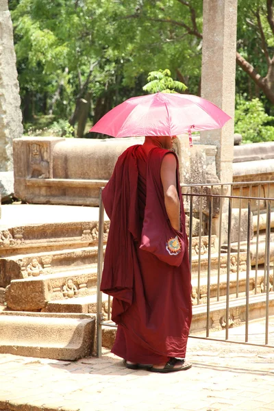 Buddhistický mnich s fialovou látkou — Stock fotografie