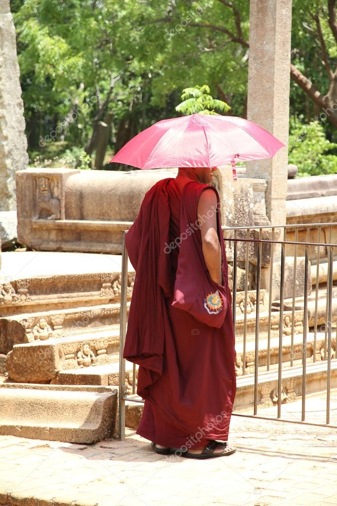 buddhist monk with purple cloth