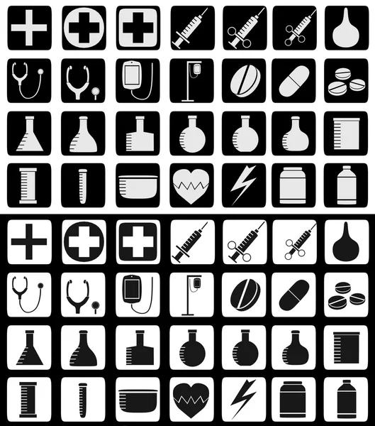 Conjunto de iconos relacionados con la salud y la medicina en blanco-negro y colores invertidos —  Fotos de Stock