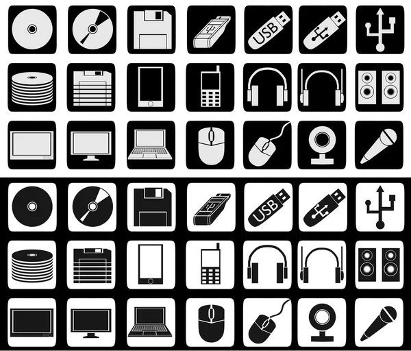 Set of computers and electronics related icons in white-black and reversed colors — Stock Photo, Image