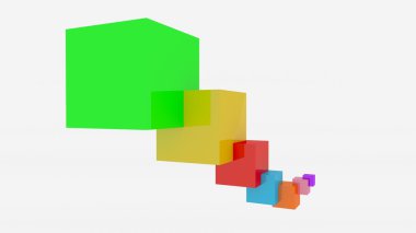 Beyaz arka plan ile zincirindeki 3d çok renkli küpleri