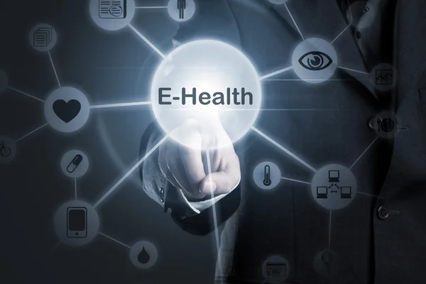 Rede de símbolos de diagnóstico, medicina e tecnologia de E-Health — Fotografia de Stock