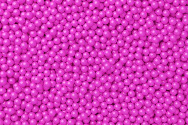 Pembe plastik toplarla dolu top havuzu ya da çukur, soyut doku arkaplan görünümü yukarıdan düz, 3D illüstrasyon