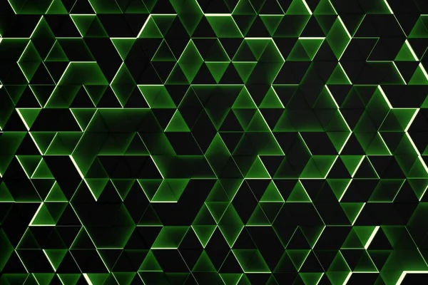 Fondo Geométrico Patrón Triángulo Negro Desplazado Aleatoriamente Con Brillo Verde —  Fotos de Stock