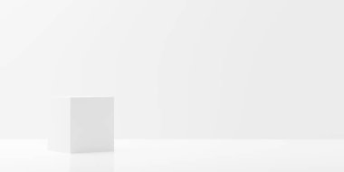 Fotokopi alanı, ürün sunum şablonu arka planı, 3D illüstrasyonu olan boş modern soyut beyaz oda