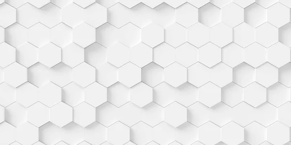 現代の最小の白いランダムシフトハニカム六角形幾何学的パターン背景フラットレイ上から上のビュー 3Dイラスト — ストック写真