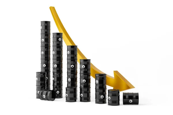 Black Oil Fuel Barrels Gold Falling Stock Chart Curve Oil — Stock Photo, Image
