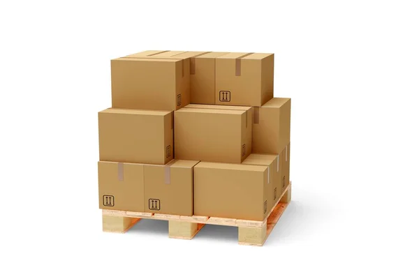 Stack Carton Boxes Wooden Pallet White Background Freight Cargo Delivery — Stock Photo, Image