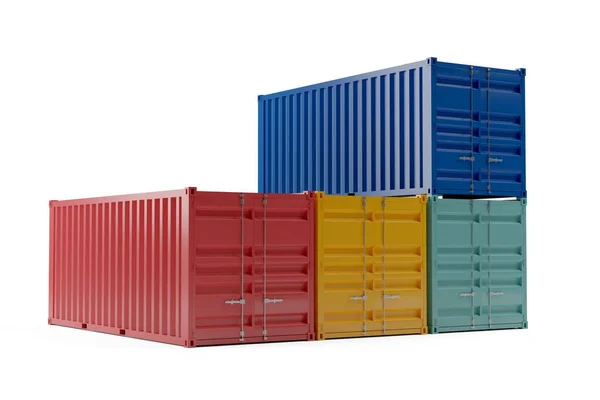 Pila Container Carico Intermodali Sfondo Bianco Illustrazione — Foto Stock