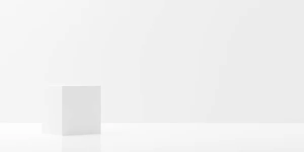 Quarto Branco Abstrato Moderno Vazio Com Plataforma Cubo Elevado Com — Fotografia de Stock