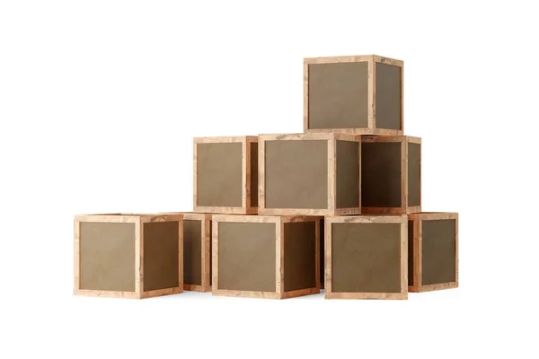 Stack Brown Wooden Transport Shipping Boxes Crates White Background Illustration — Stock Photo, Image