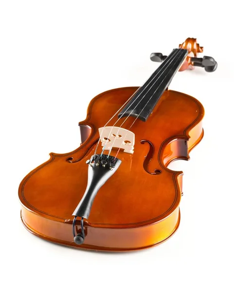 Barna Fából Készült Hegedű Vagy Hegedű Klasszikus Hangszer Fehér Háttérrel — Stock Fotó