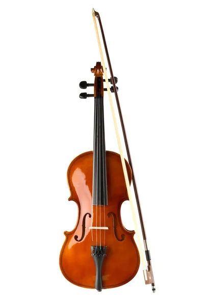 Violino Violino Legno Marrone Strumento Musicale Classico Con Arco Isolato — Foto Stock