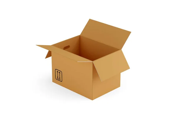 Single Open Empty Brown Cardboard Moving Storage Box White Background — Stok Foto