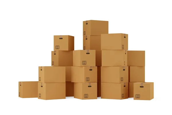 Stack Closed Brown Cardboard Moving Storage Boxes White Background Moving — Stock Photo, Image